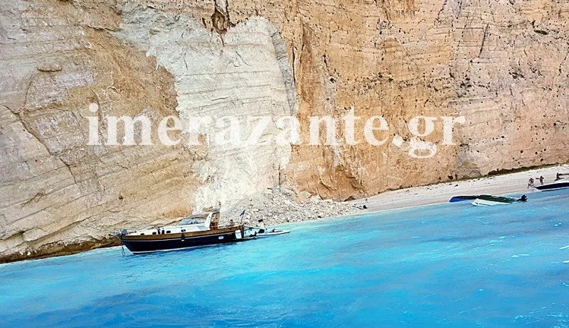 Συγκλονιστικό βίντεο από τη στιγμή της πτώσης του βράχου στο Ναυάγιο της Ζακύνθου – Πανικόβλητοι τουρίστες τρέχουν να σωθούν